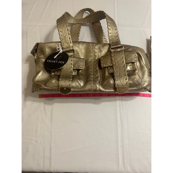 Michael Kors Metallic Gold Satchel Handbag – Western Stitch Detail - Picture 6 of 11